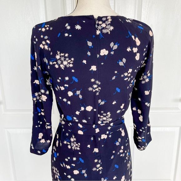 Ann Taylor Sz 0 Black and Blue Round Ruffled Neck Long Sleeves Knee Length Dress - Picture 9 of 12